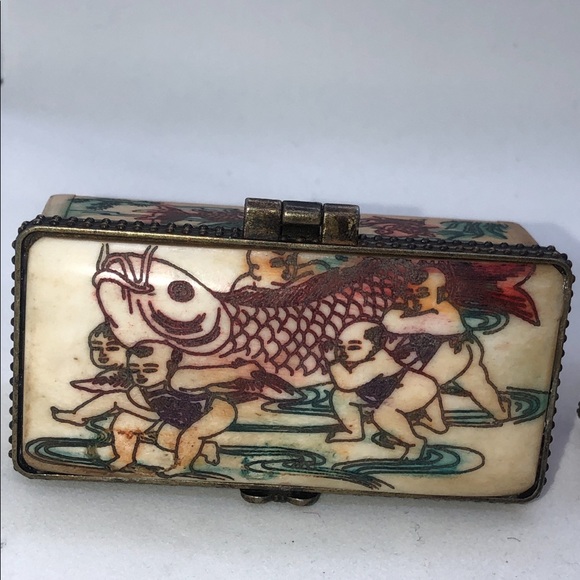 Set of 3 Chinese Cow Bone Carved Gift Box Trinket Box W/Hand Painted . - Picture 2 of 9